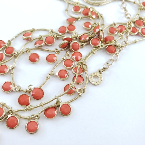 Anne Klein layer necklace gold tone orange accents 3 strands pop color - Picture 9 of 16